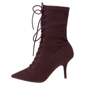 Yeezy Season 5 Burgundy Stretch Canvas Lace Up Pointed Toe Boots